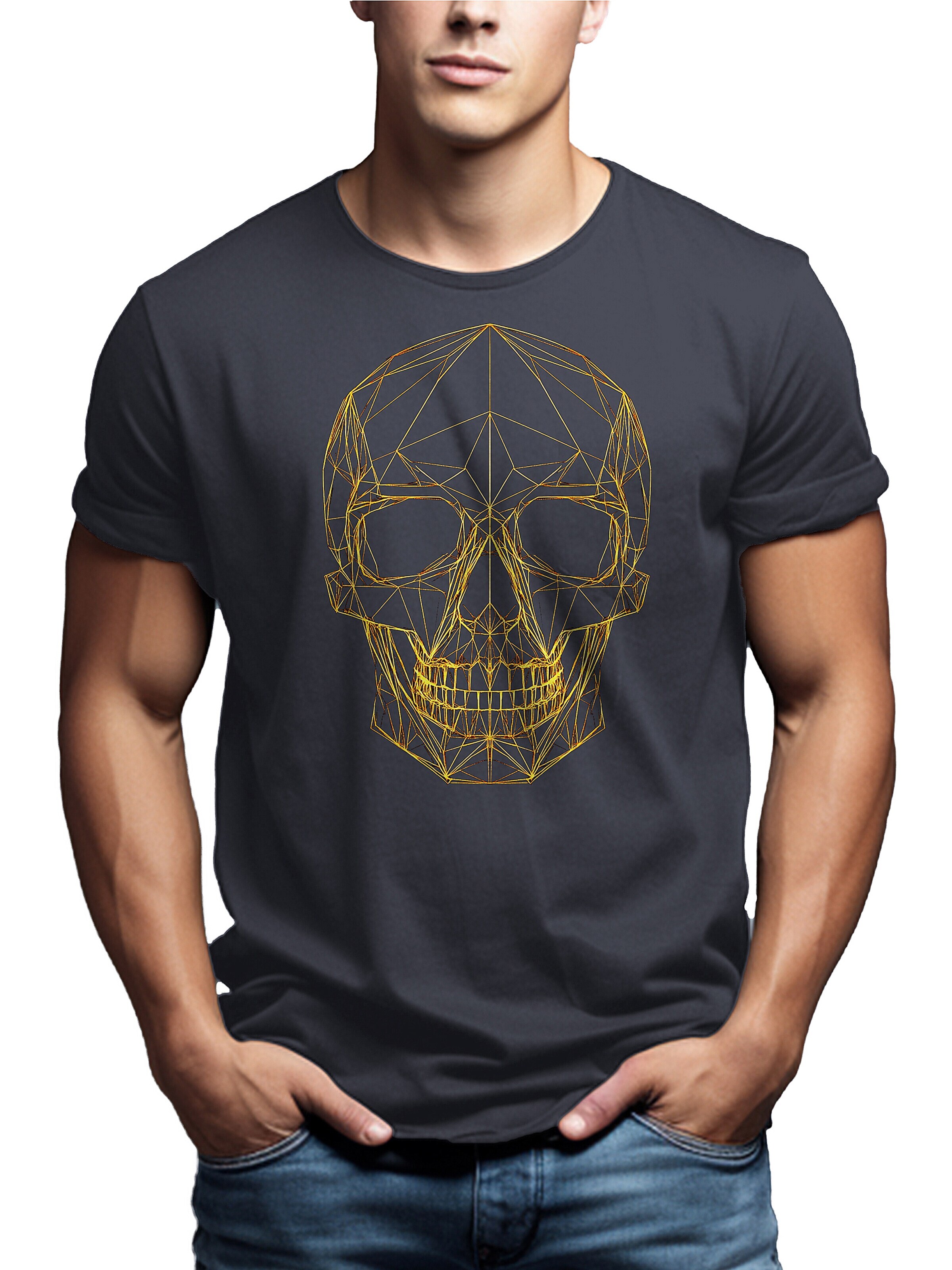MAKAYA Shirt 'Line Skull' in Grey