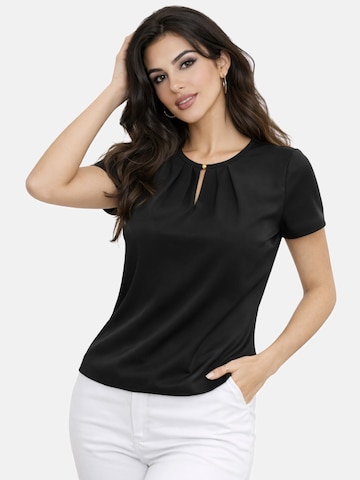 REGINA FASHION Blouse 'Short Sleeve Blouse with Pleated Neckline' in Zwart