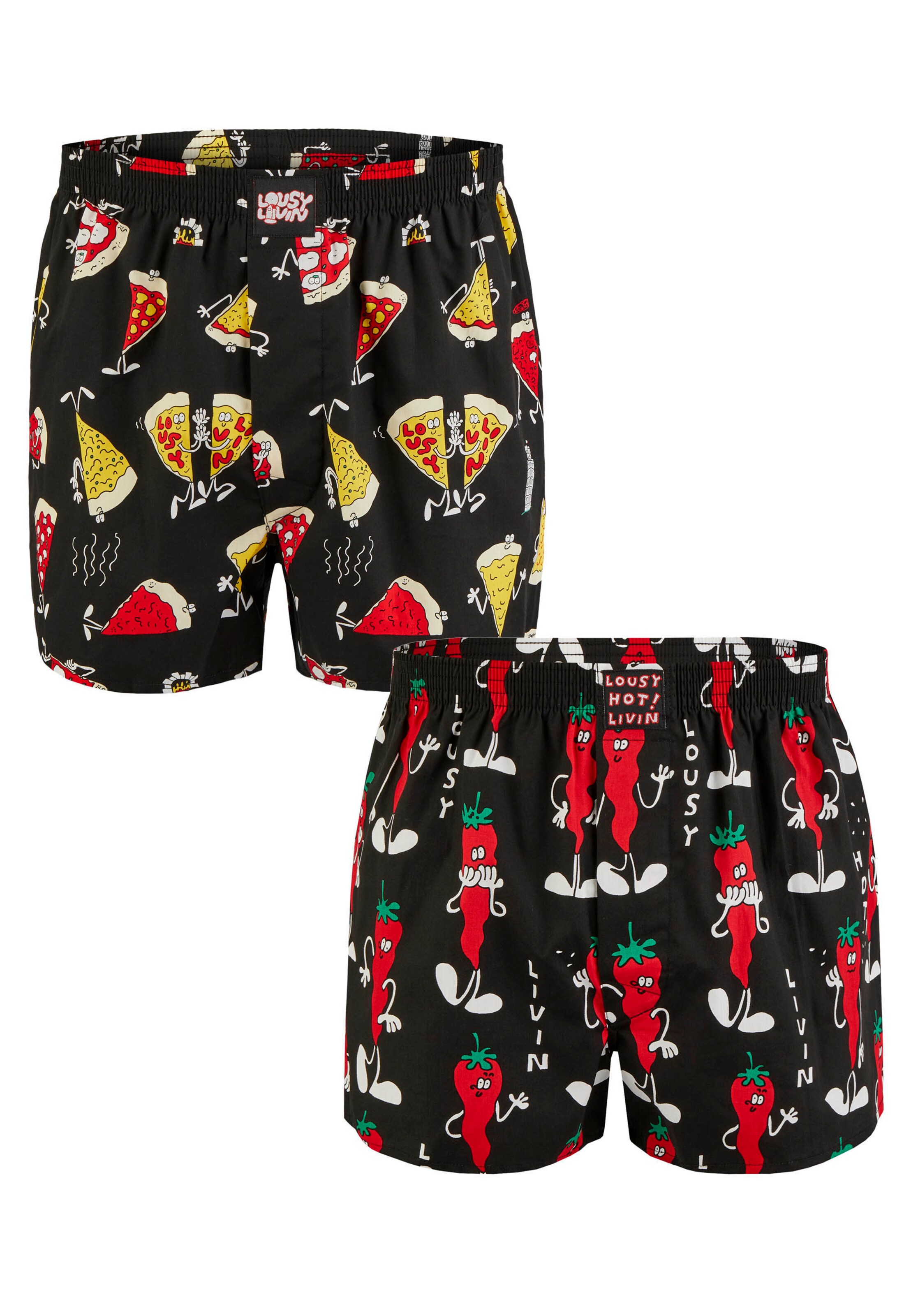 Lousy Livin Boxershorts 'Pizza & Chilli' in Zwart: voorkant