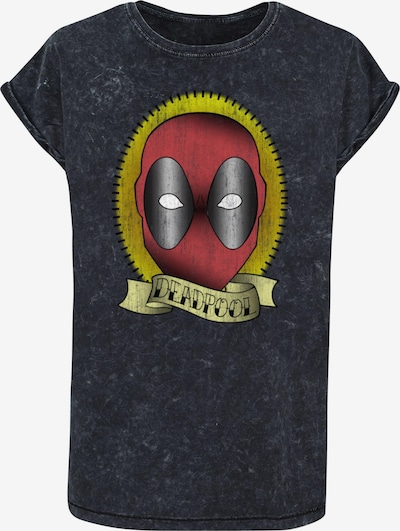ABSOLUTE CULT T-Shirt 'Deadpool - Tattoo Print' in gelb / grau / cranberry / schwarzmeliert, Produktansicht