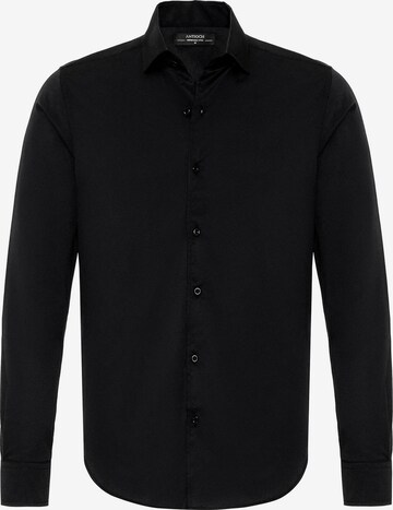 juoda Antioch Priglundantis modelis Marškiniai: priekis