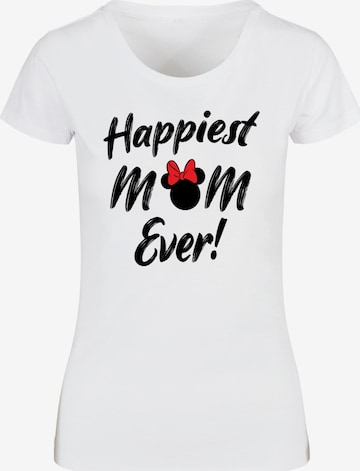 ABSOLUTE CULT Shirt 'Mother's Day - Minnie Happiest Mom Ever' in Wit: voorkant