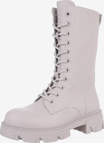 Ital-Design Lace-Up Ankle Boots in Beige: front