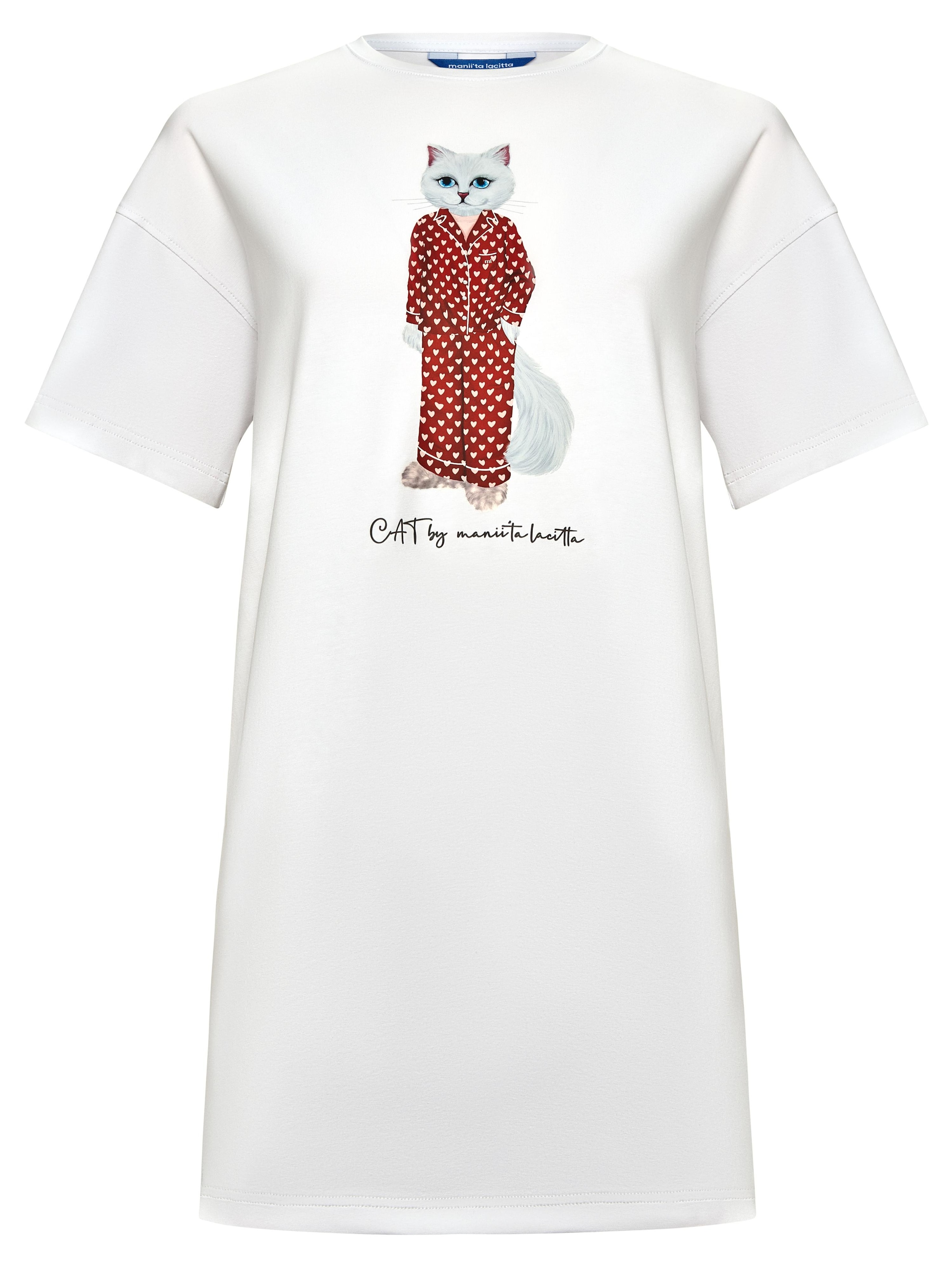 T-shirt 'Pajamas Cat' Cat e Lolette en blanc : devant