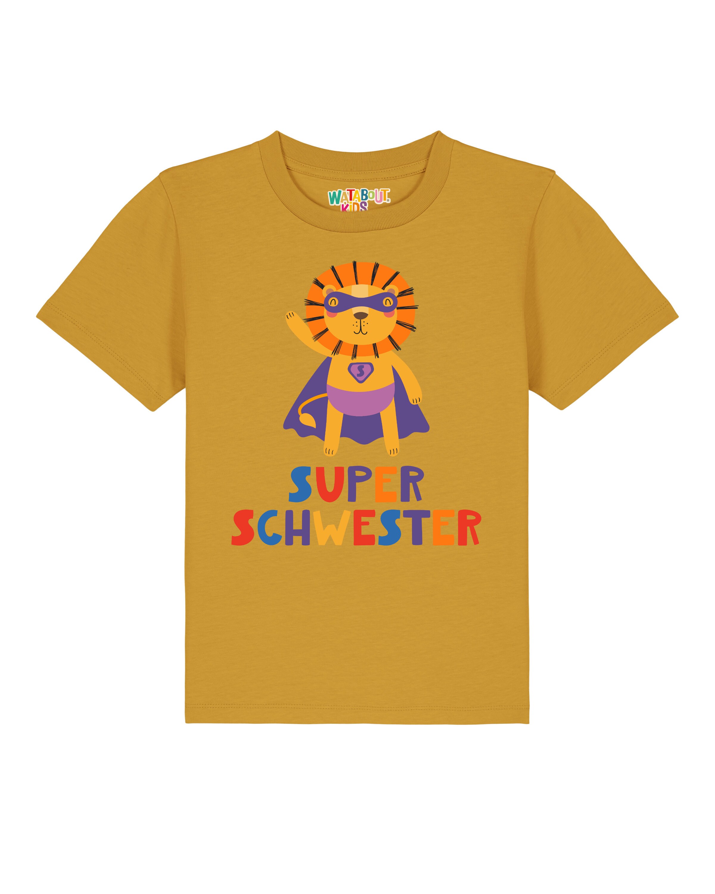 T-Shirt 'Löwe Superschwester' watabout.kids en jaune : devant