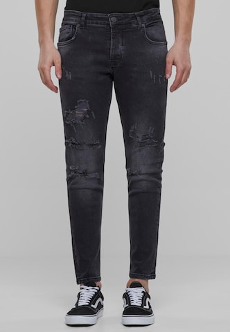 2Y Premium Skinny Jeans in Zwart: voorkant