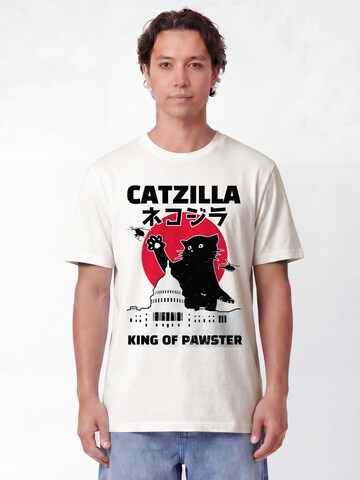 Watapparel T-Shirt 'Catzilla' in Weiß: Vorderseite