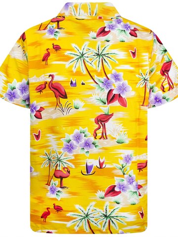 King Kameha Shirt 'Flamingos' in Gelb