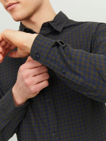 JACK & JONES Slim fit Button Up Shirt 'Gingham' in Blue