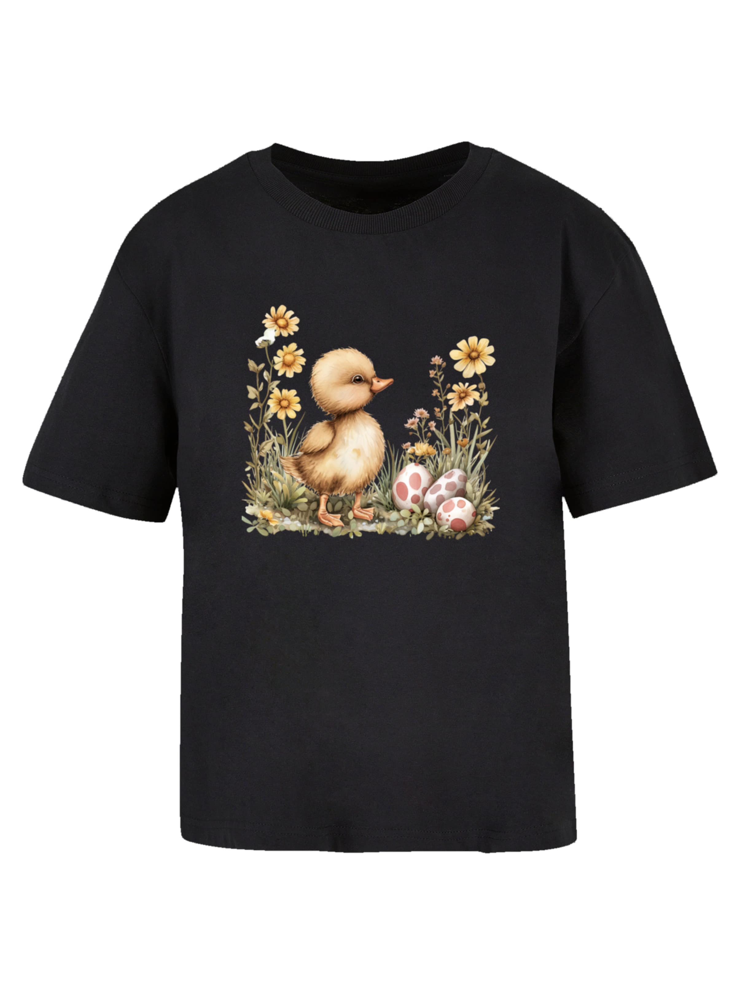 F4NT4STIC Shirt 'Niedliche Enten Ostereier' in Zwart: voorkant