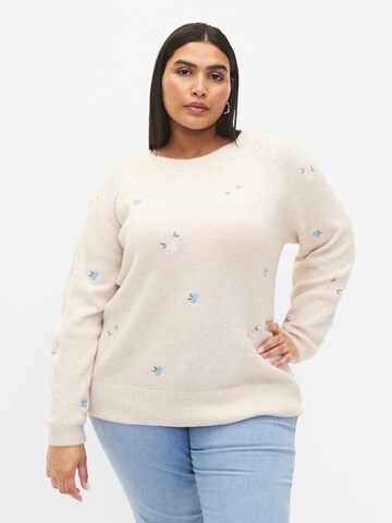 Zizzi Sweater 'DAISY' in Beige: front