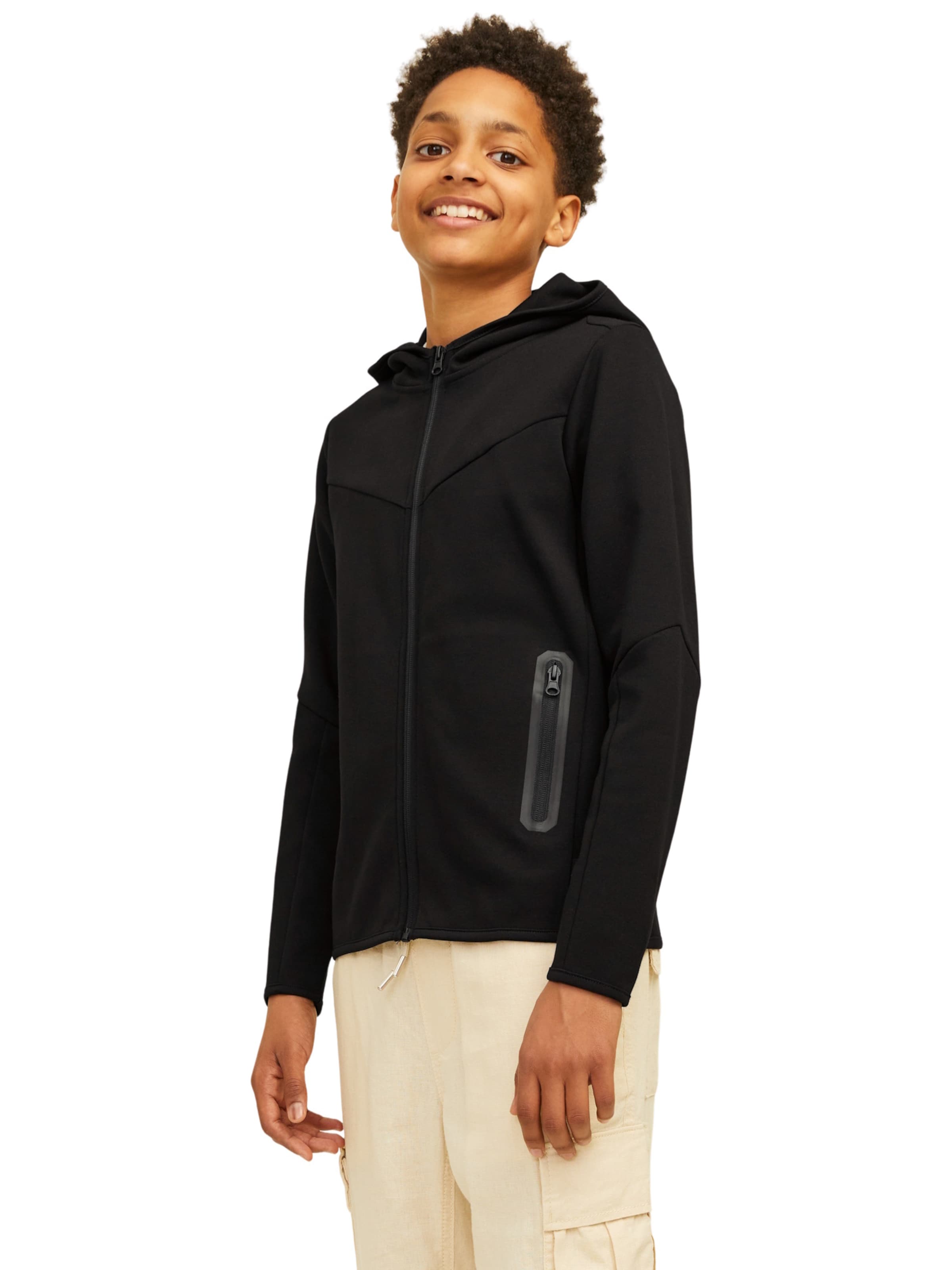 Veste de survêtement 'Fusion' Jack & Jones Junior en noir : devant