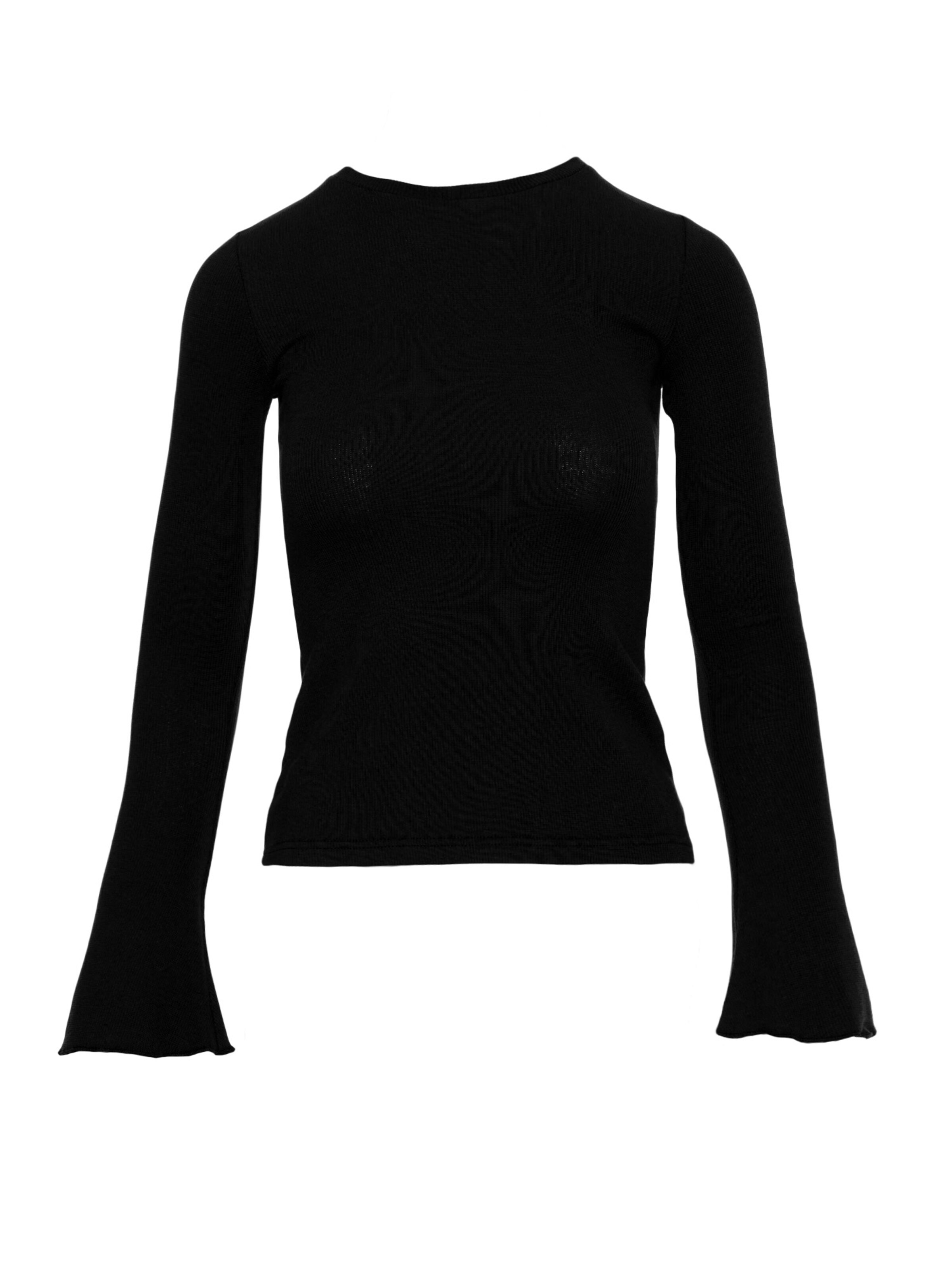 made of emotion Sweter 'Bluzka z długimi poszerzonymi rękawami' w kolorze czarny: przód