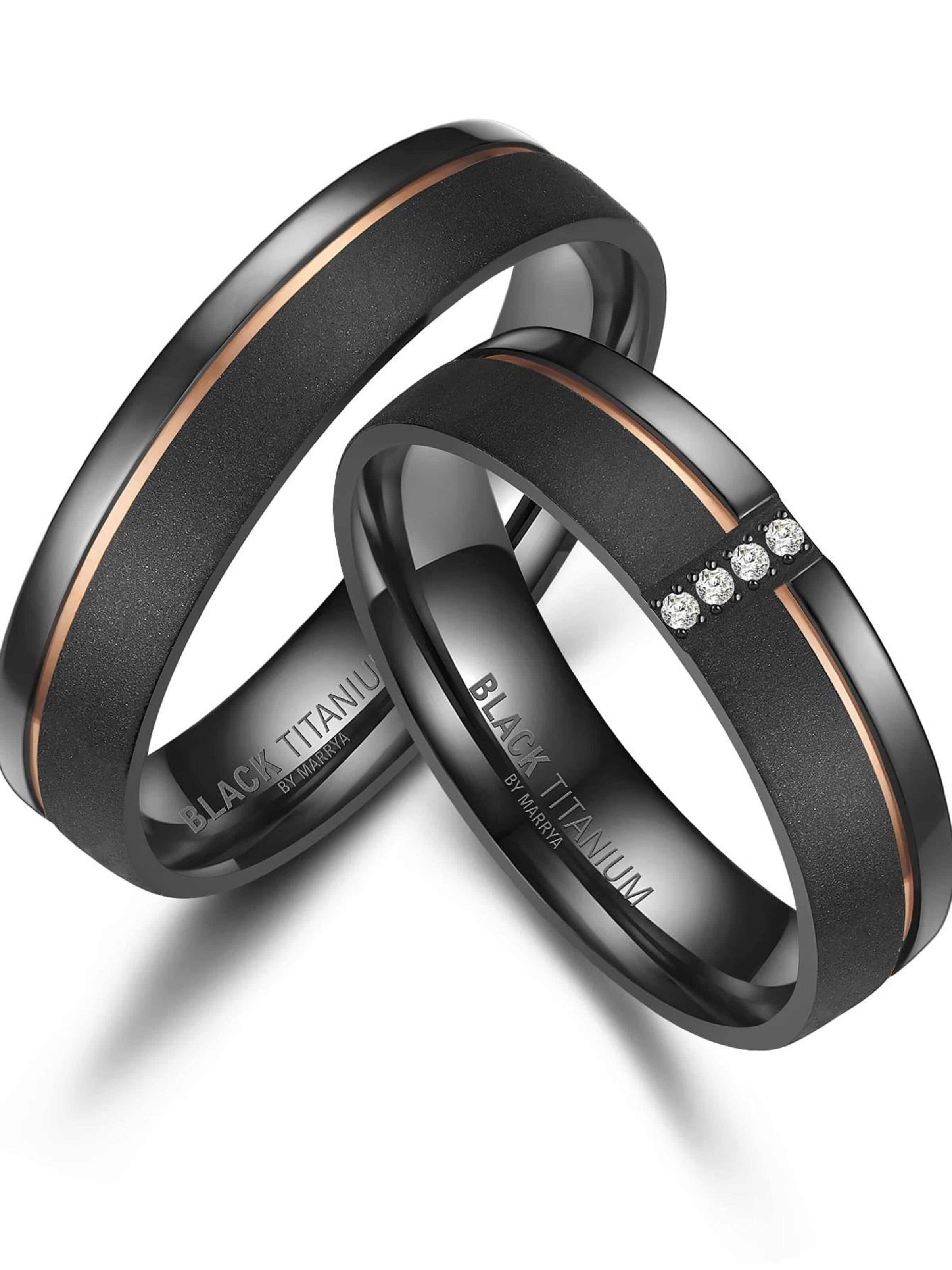 Anello 'MARRYA Ehering BT-04 aus Black Titanium – Schwarz Rosé' di MARRYA in nero