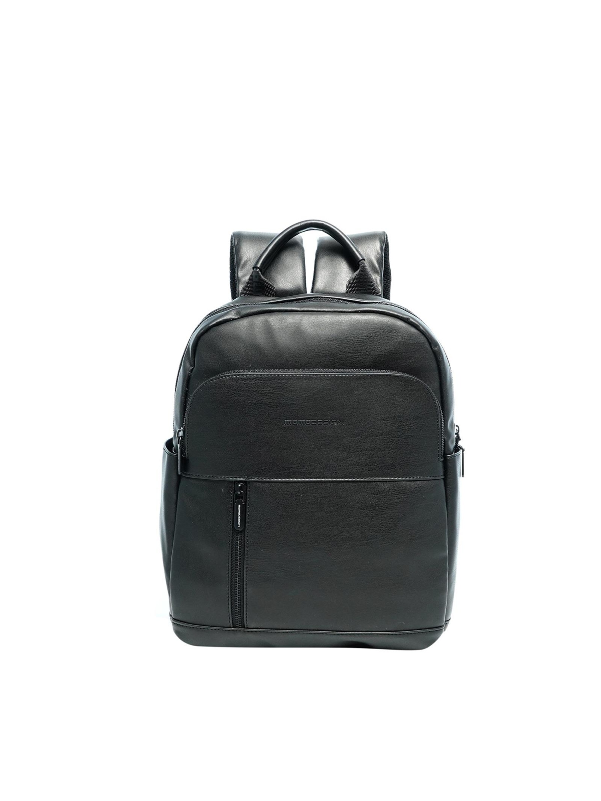 Zaino 'Zaino Uomo Ecopelle con Tasche Zip - Momo Design 21x30 cm' di Momo Design in nero: frontale