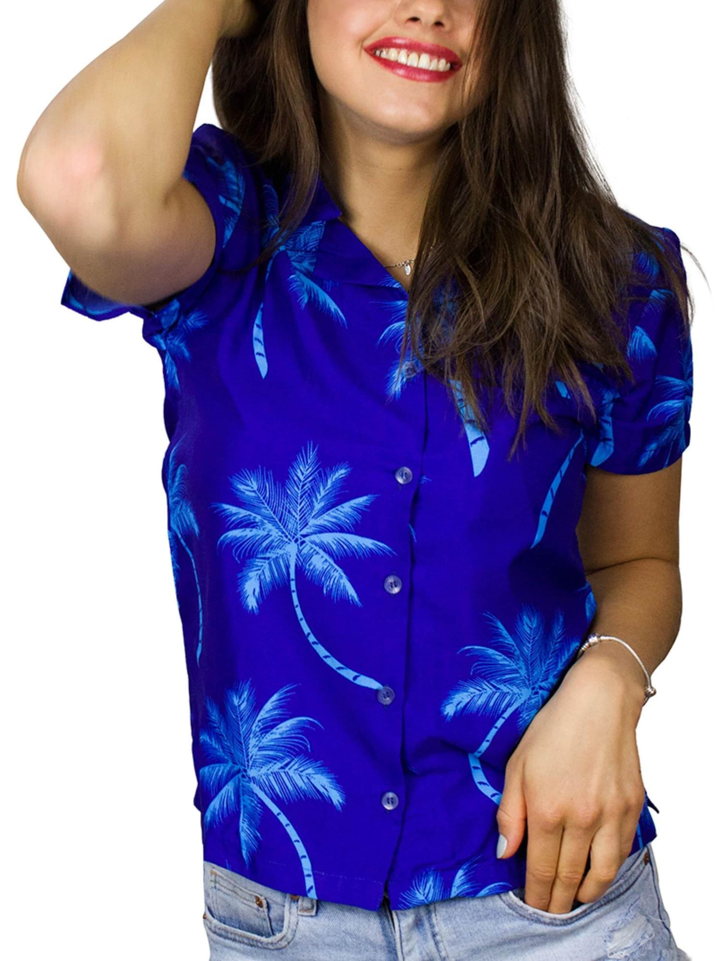 King Kameha Blouse 'Palmshadow' in Blue: front