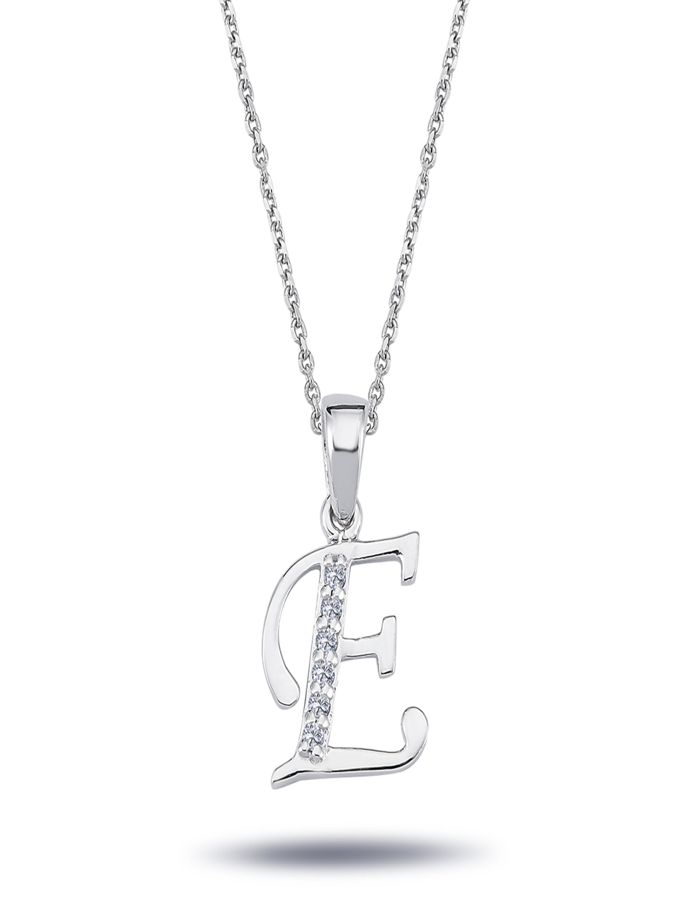 EinStein Diamant Pendant 'Buchstaben Halskette mit Diamanten - E in 14 Karat Weißgold' in White: front