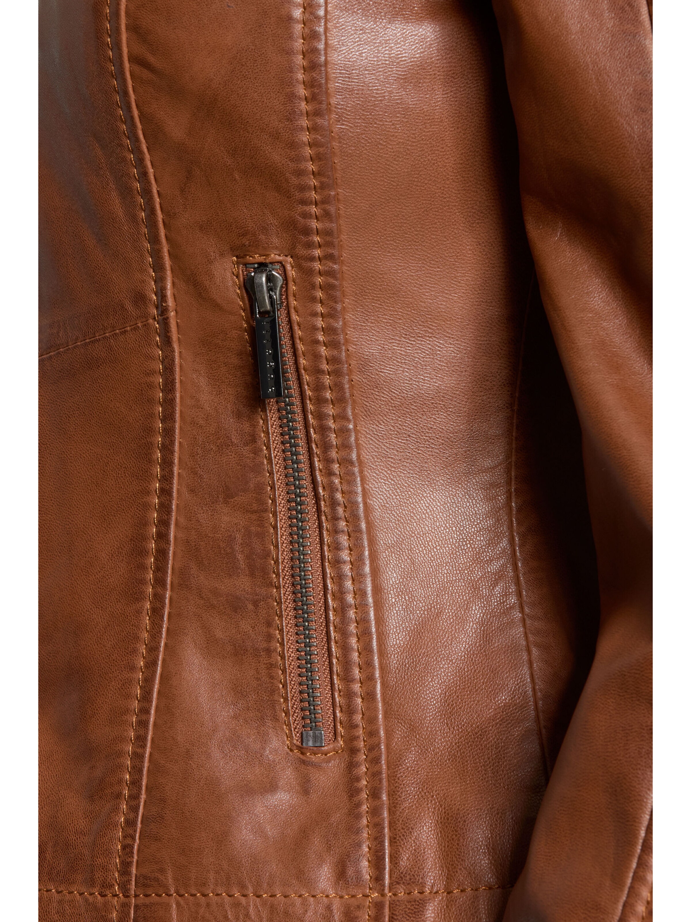 bugatti Moderne Lederjacke aus reinem Leder mit Stehkragen in Braun