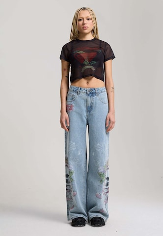 Ed Hardy Wide leg Jeans 'Cherry Skull' in Blauw