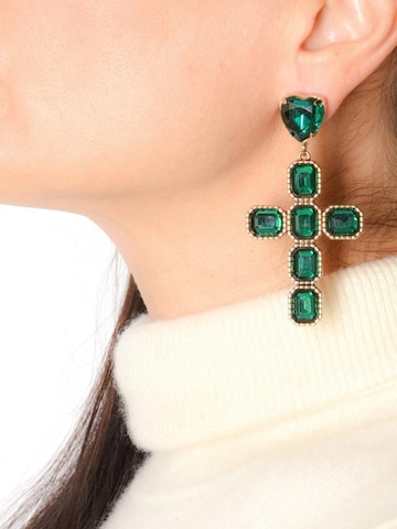 Addicted2 Σκουλαρίκια 'Diana Earrings Cross Crystals Emerald' σε χρυσό