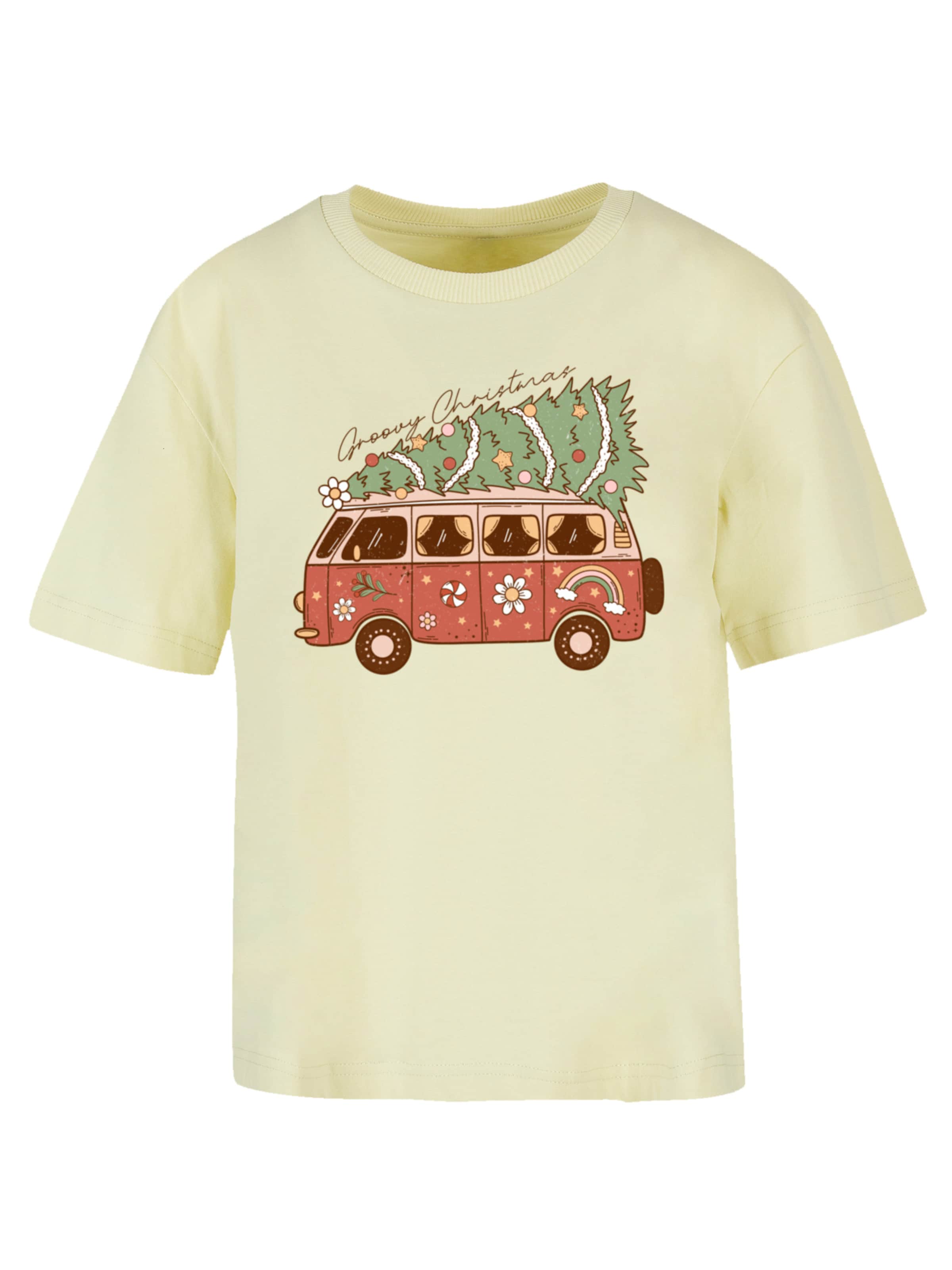 T-shirt 'Groovy Christmas Camper Van' F4NT4STIC en jaune : devant