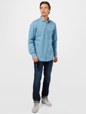 BOSS Black Regular fit Button Up Shirt 'Hanka' in Blue