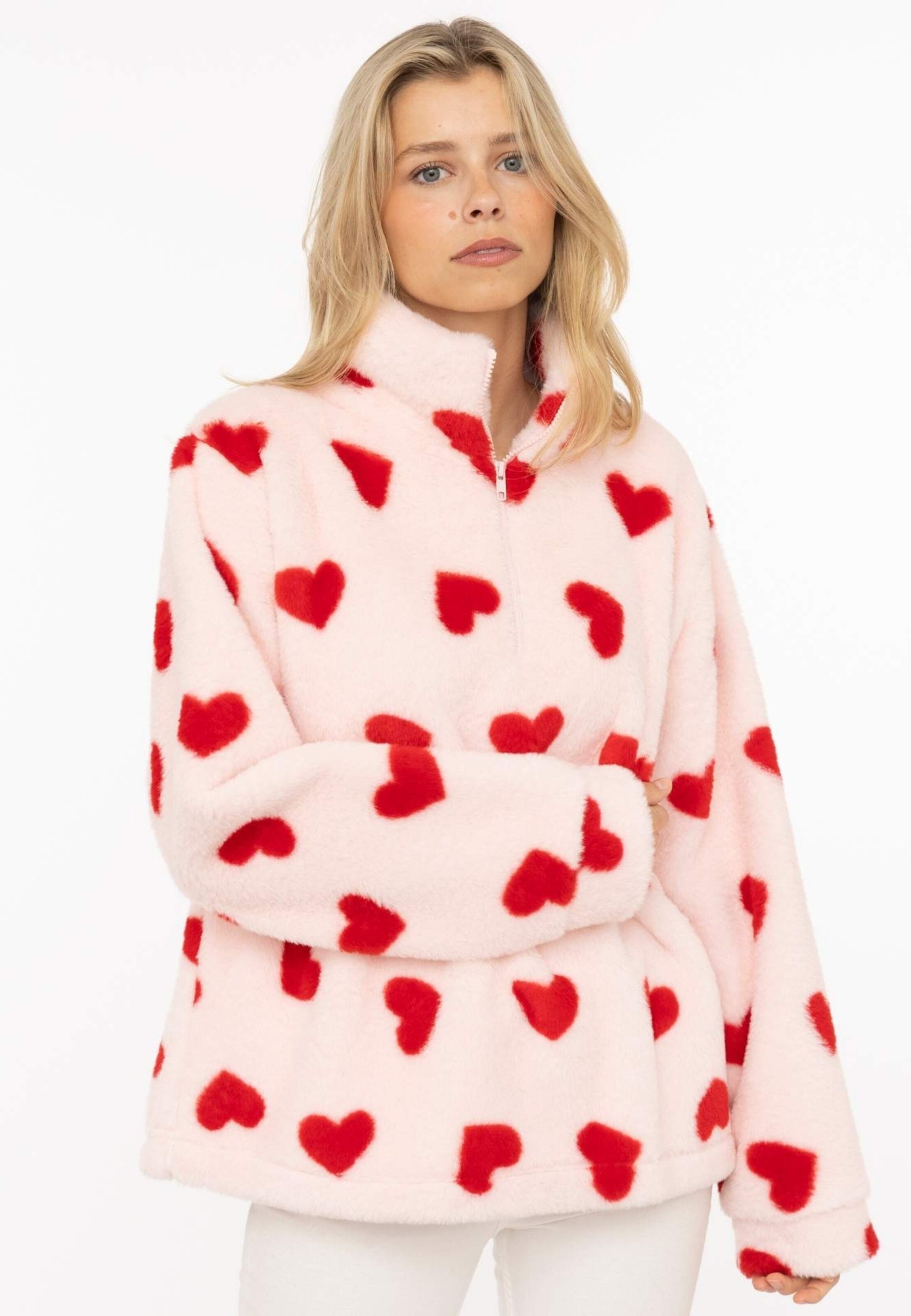Zwillingsherz Sweatshirt 'Fake Fur Troyer Herzi' in Pink: front