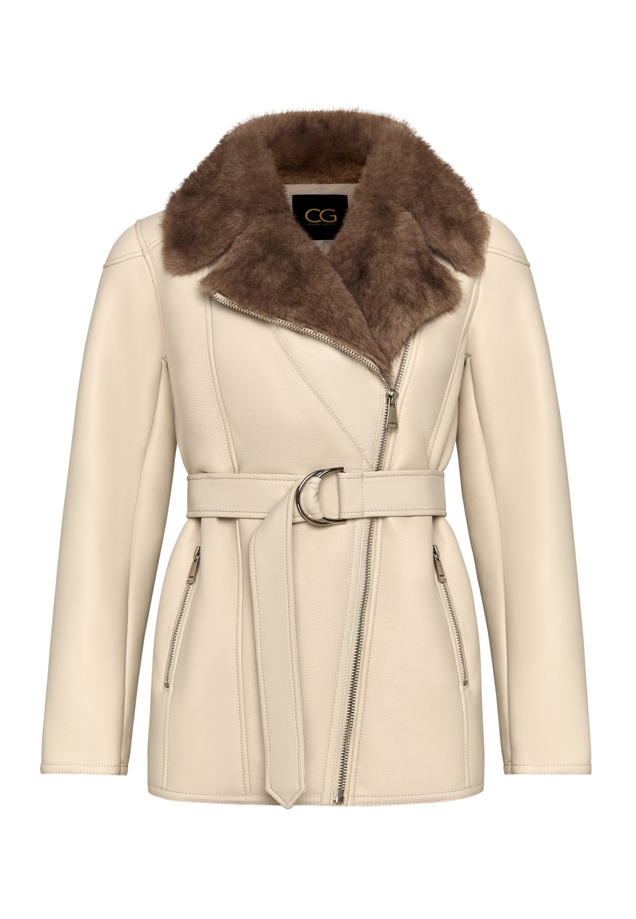 CESARE GASPARI Winter Coat in S in Brown / Wool white, Item view