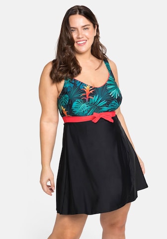 SHEEGO Bralette Swimsuit Dress in Black: front