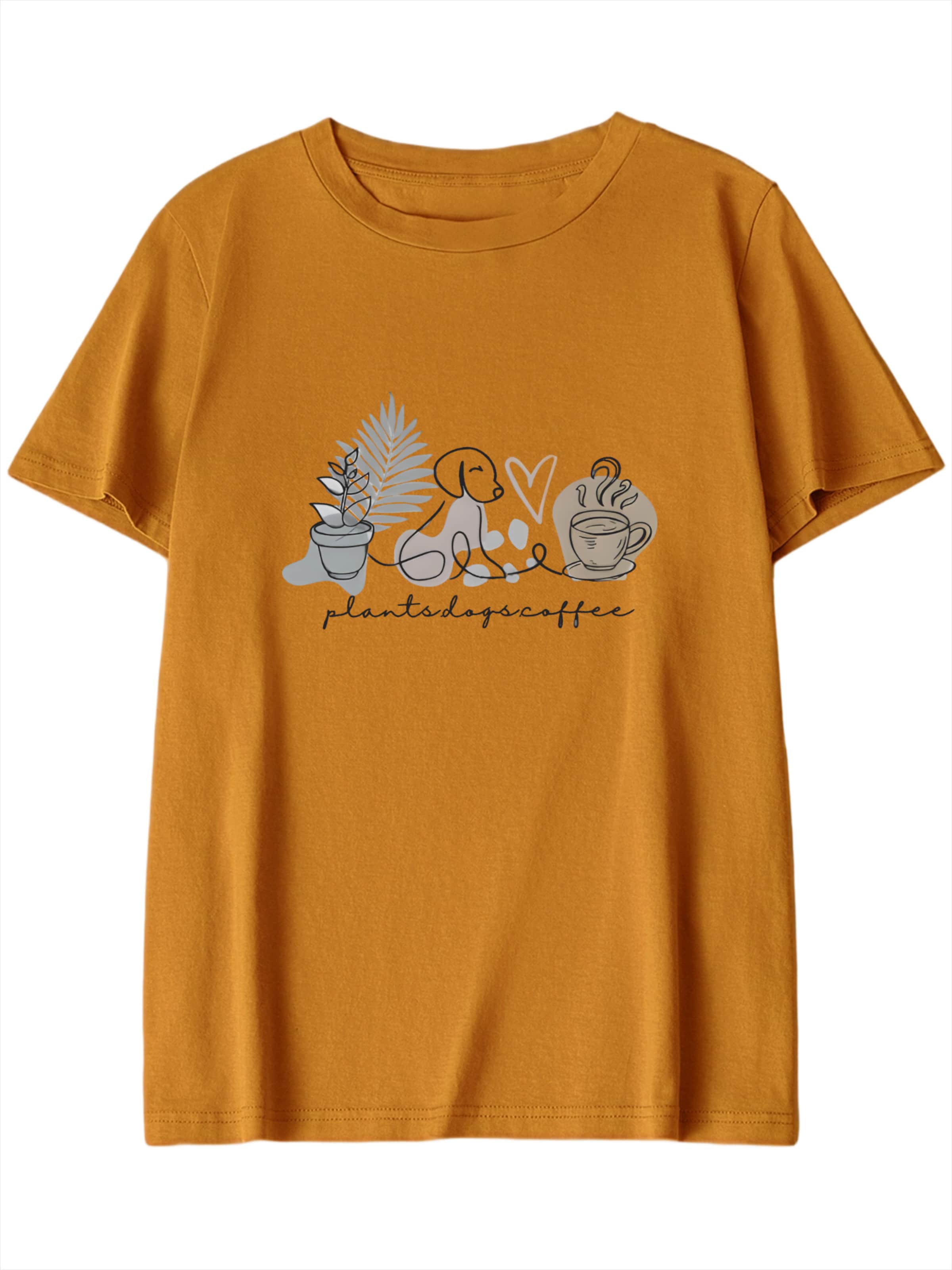 GORHEY Shirt 'Women's Summer Casual Cotton T-Shirt with Flowers Print' in S/Regular in Orange, Item view
