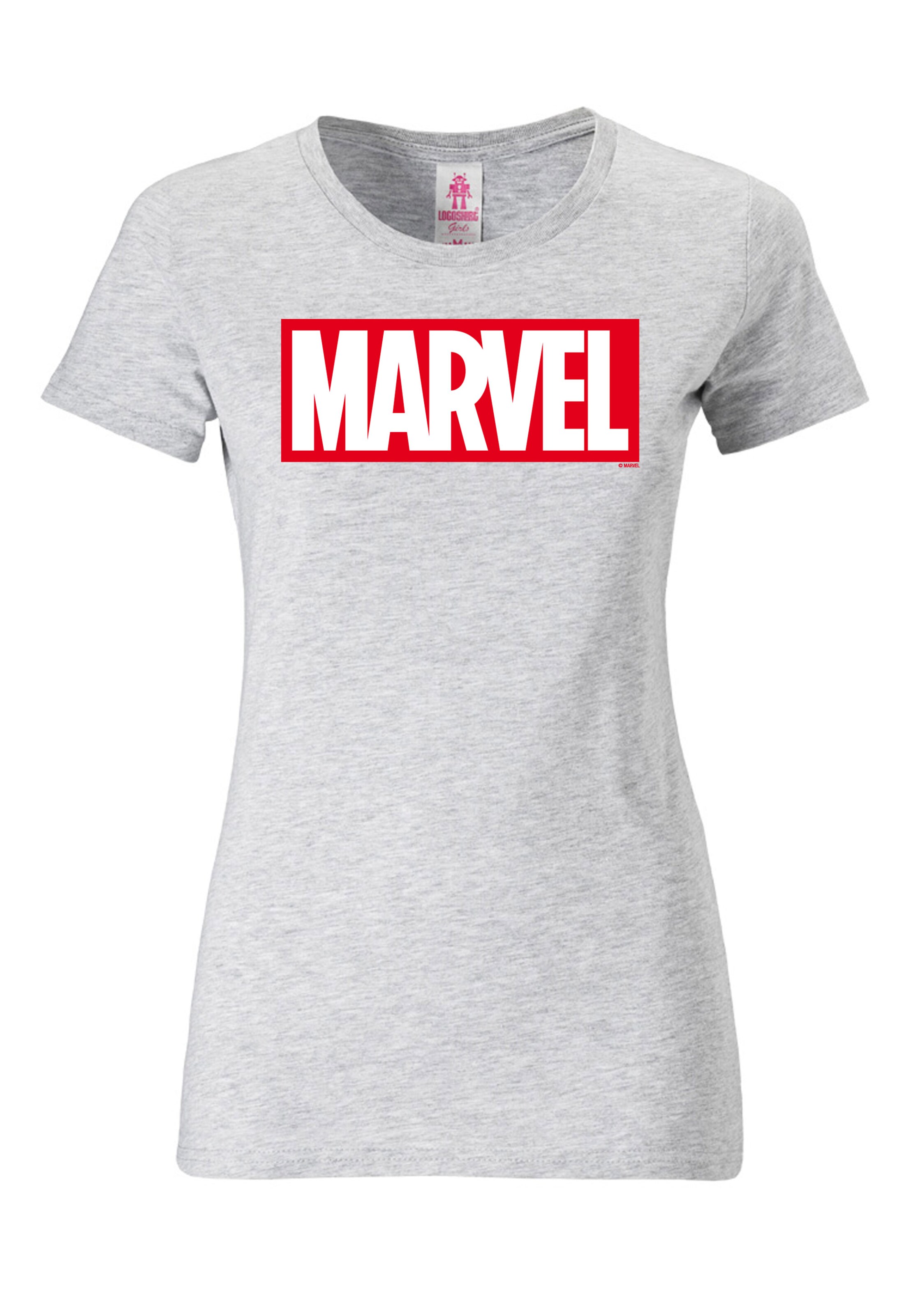 LOGOSHIRT Shirt 'Marvel' in Grey: front