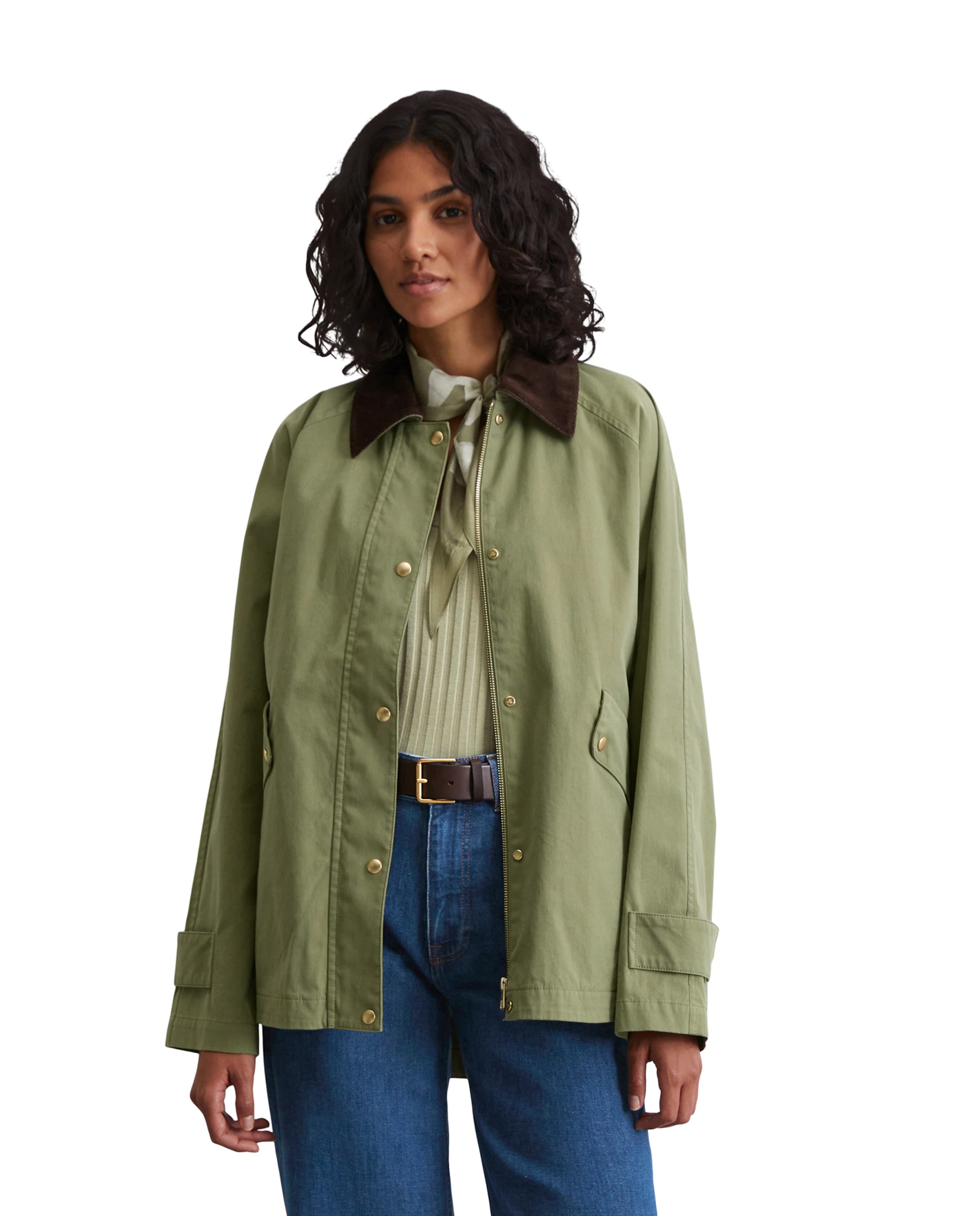 Marc O'Polo Φθινοπωρινό και ανοιξιάτικο μπουφάν 'Vintage-Vibe' σε πράσινο: μπροστά