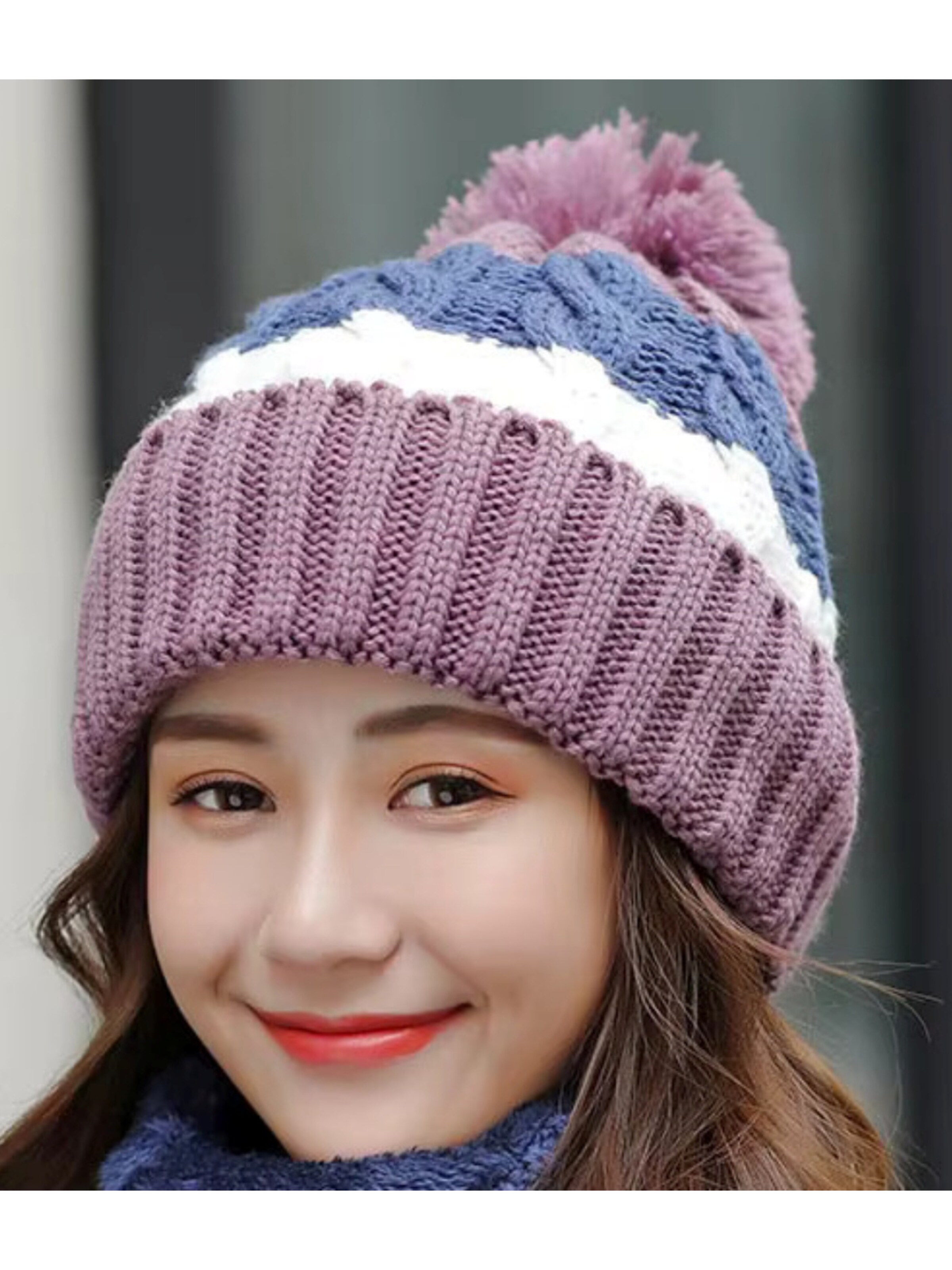 Kumixi Beanie 'Set: Mütze & Loop Schal' in Purple