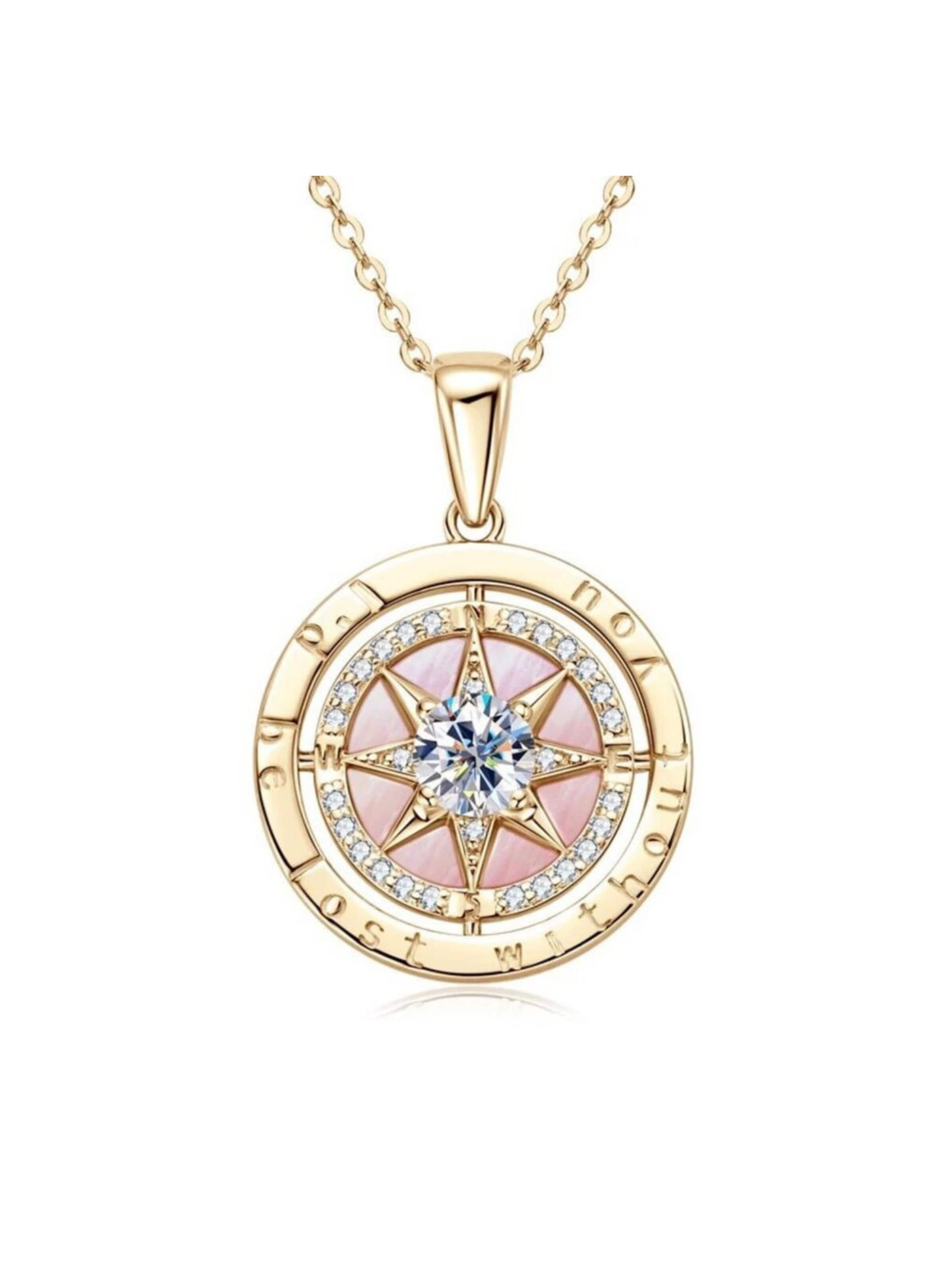 ROUGEMONT Jewellery Kette 'Bezaubernde Kompass Moissanit Halskette 45cm 925 Sterling Silber'‌‌‌ in Gold: Vorderseite