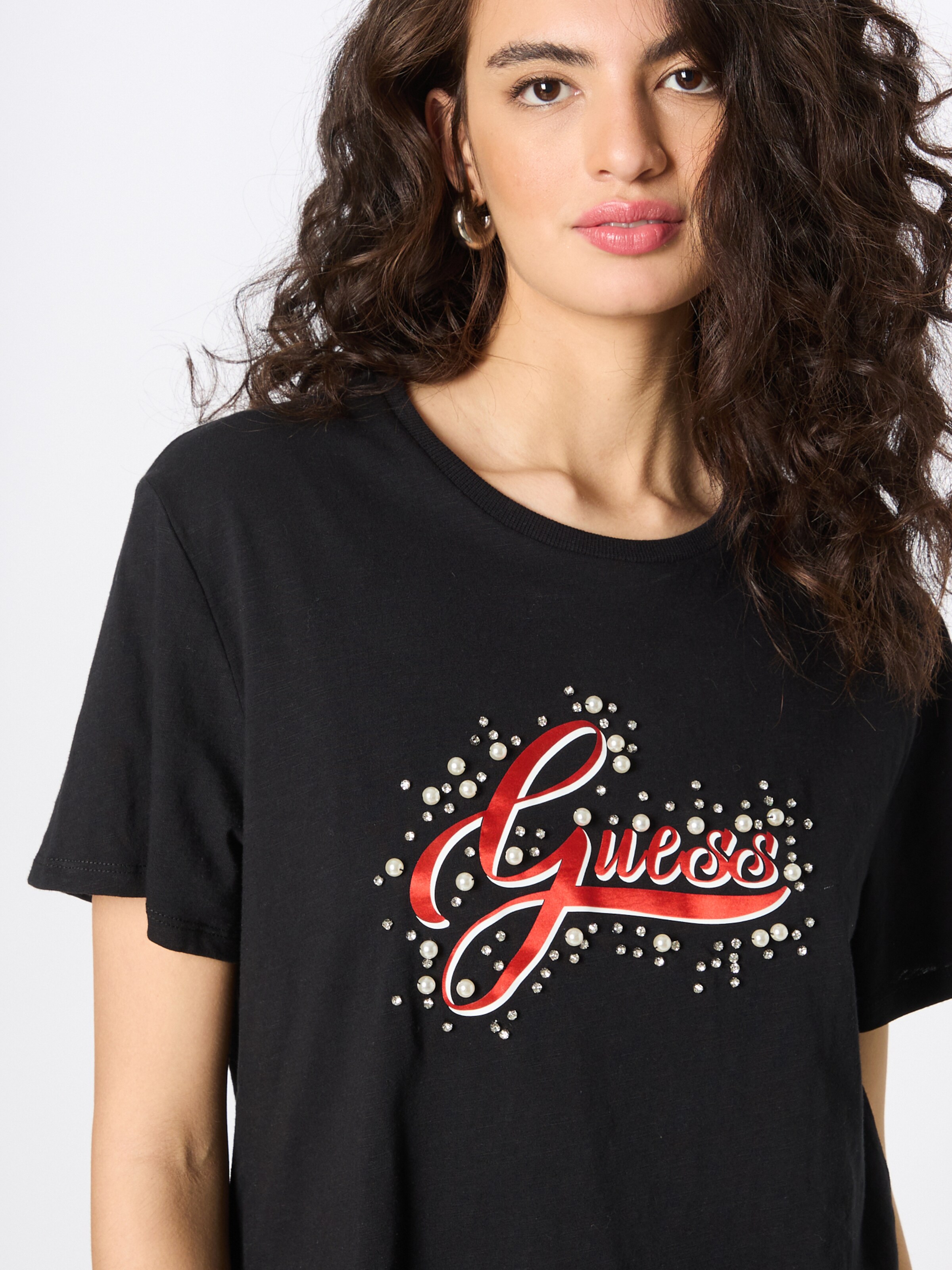Frauen Shirts & Tops GUESS T-Shirt 'Leontina' in Schwarz - JR98358 Frauen Shirts & Tops GUESS T-Shirt 'Leontina' in Schwarz - JR98358