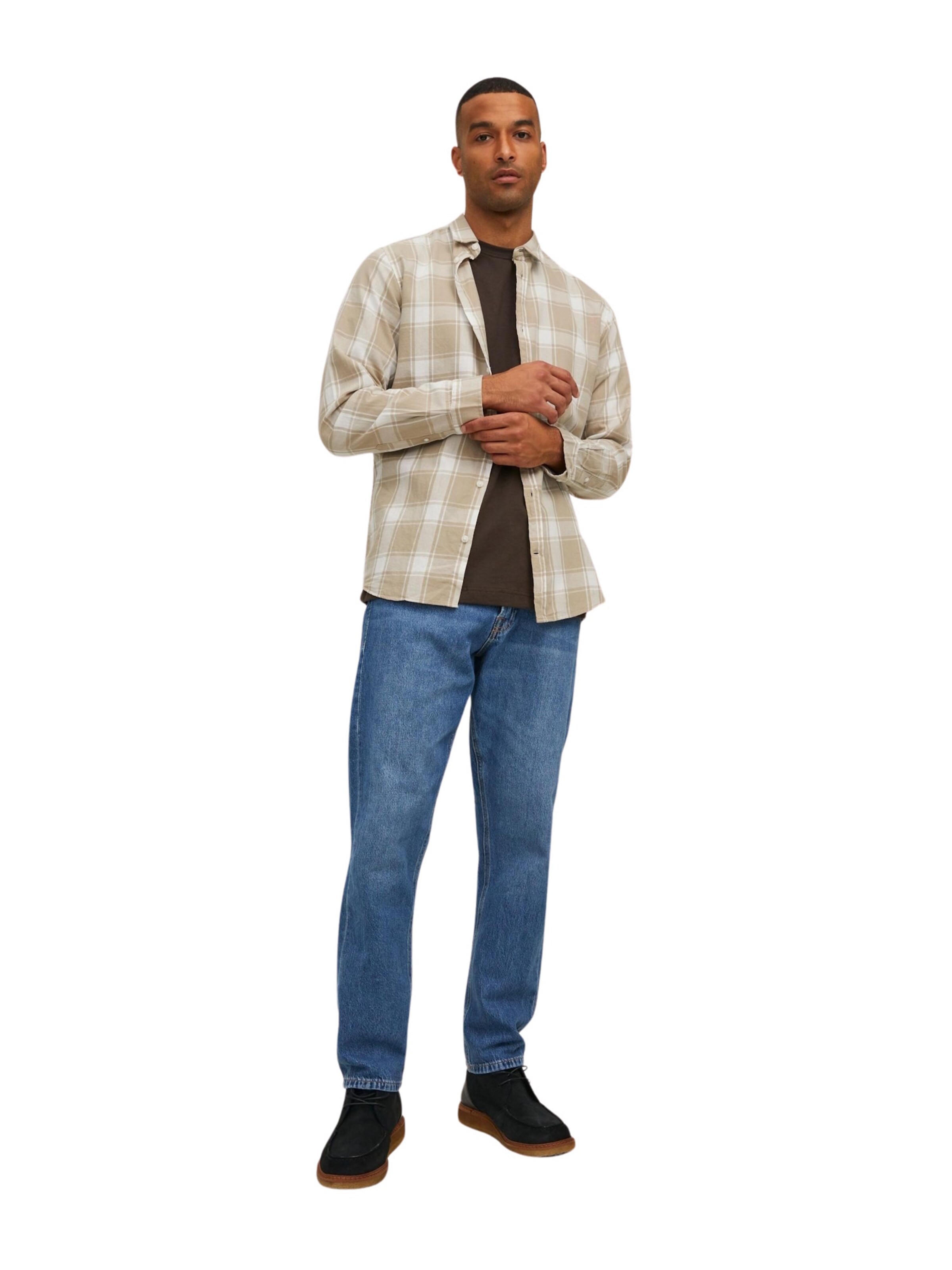 JACK & JONES - Slim Fit Camisa 'GINGHAM' em bege