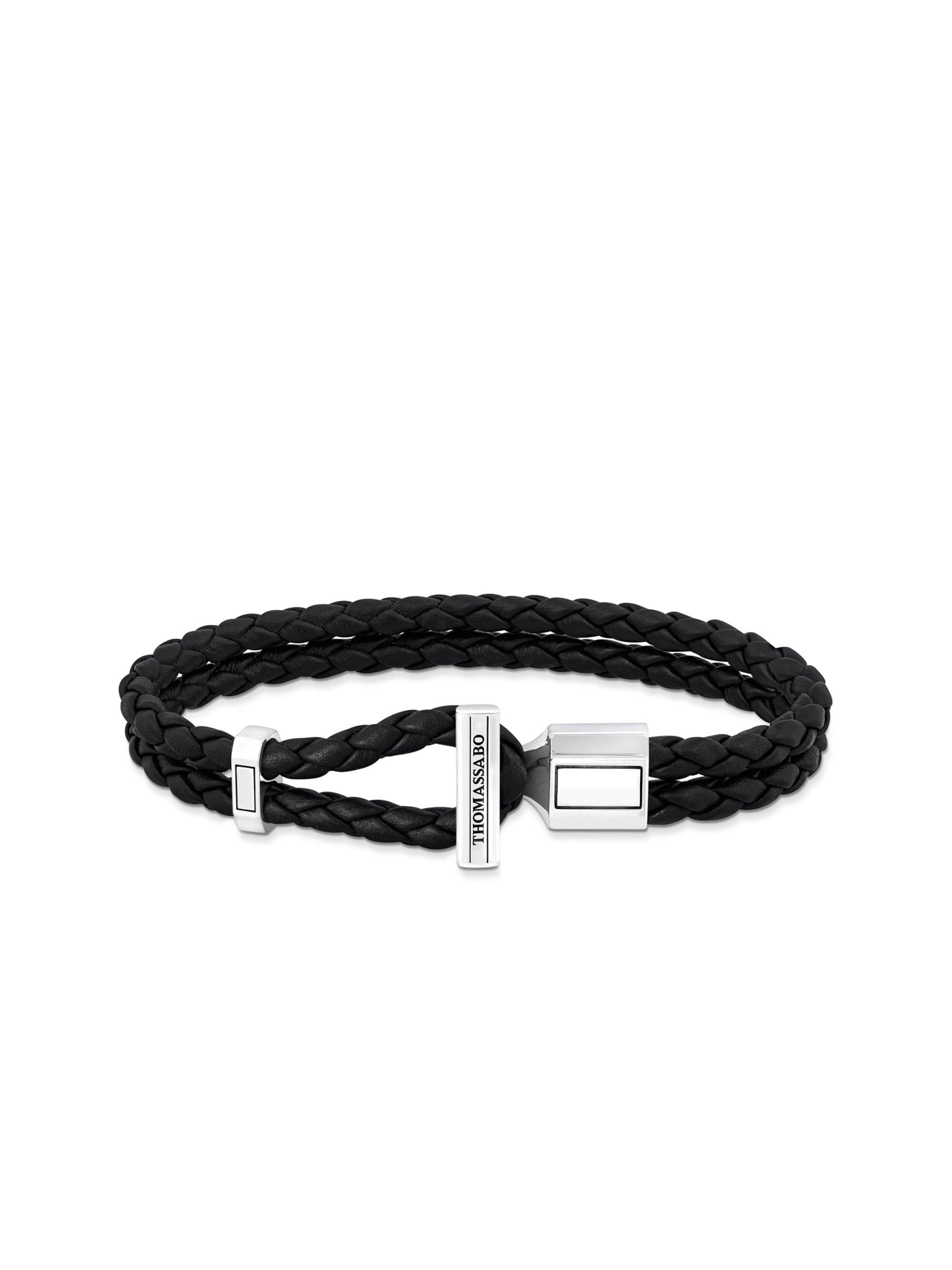 Bracelet 'Armband Doppelt Geflochtenes Leder Schwarz' Thomas Sabo en noir : devant