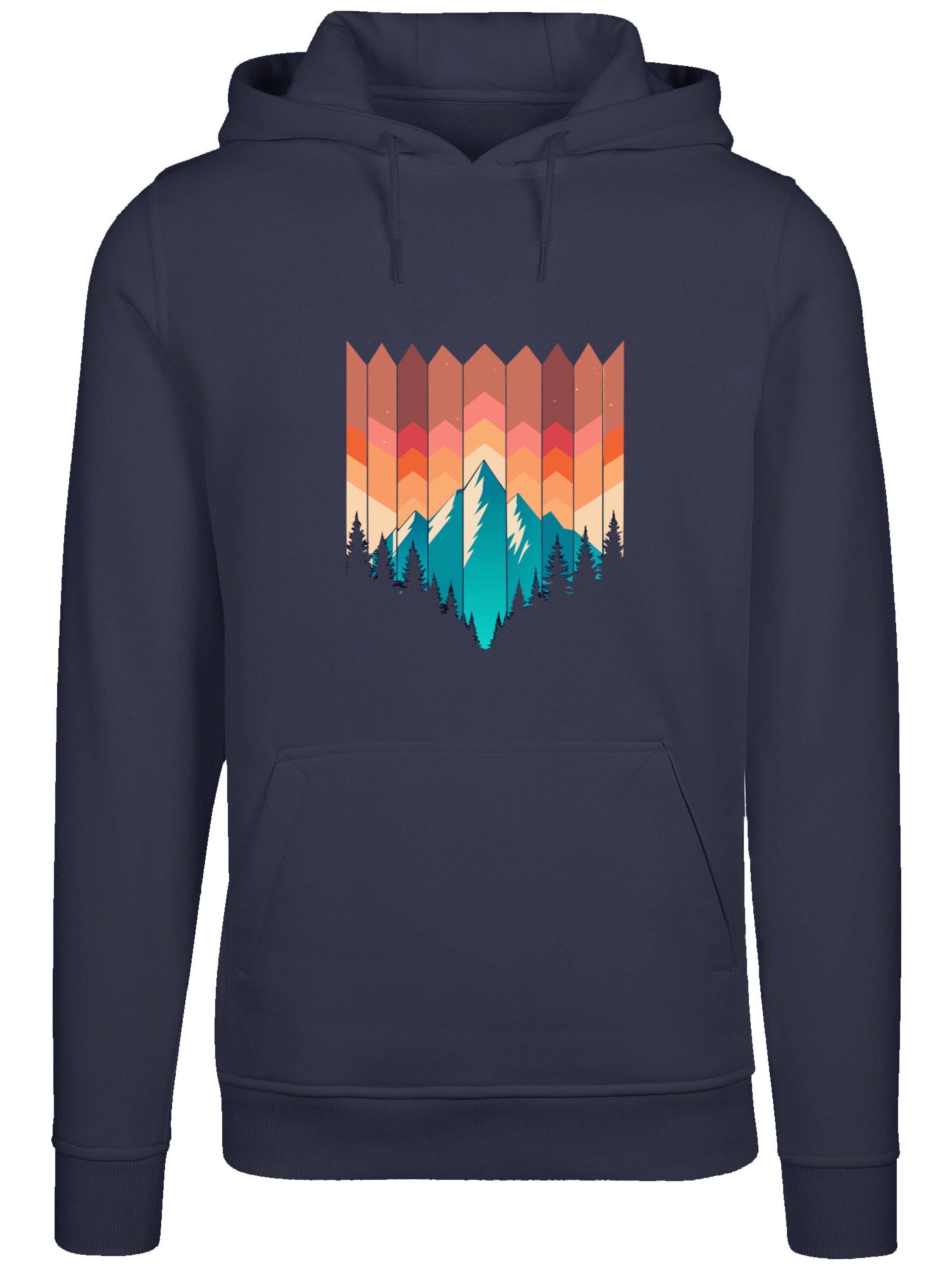 F4NT4STIC Hoodie 'Berg Sonnenuntergang Geometrisch' in Blau: Vorderseite