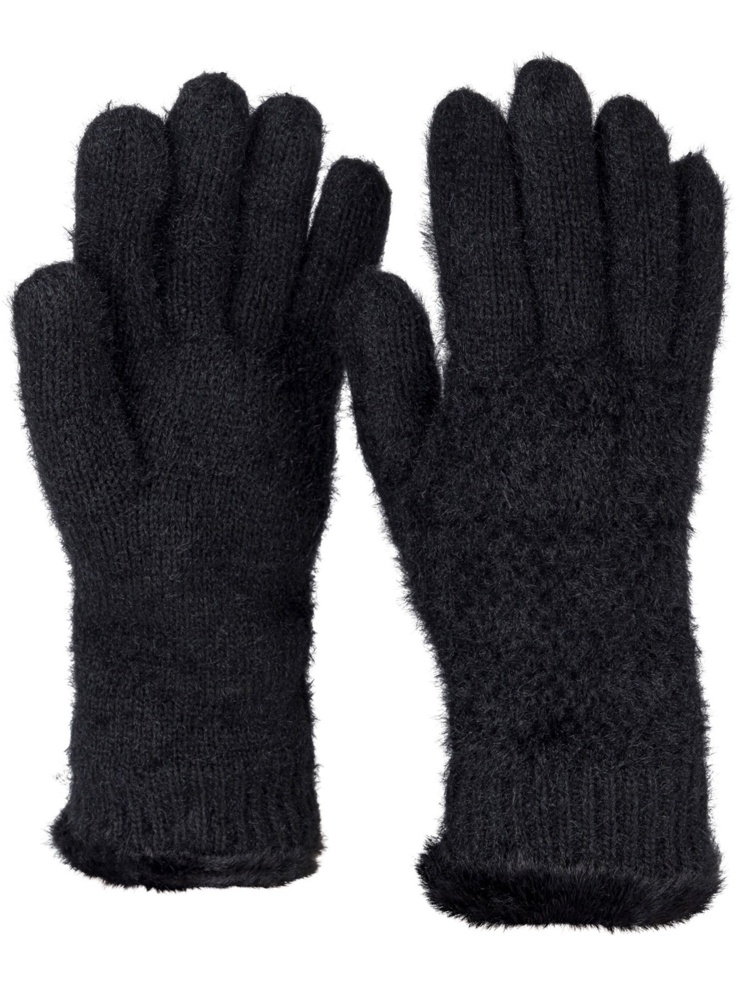 styleBREAKER Fingerhandschuhe 'Strickhandschuhe mit Reiskornmuster und Fleece'‌‌‌‌‌‌ in Schwarz: Vorderseite