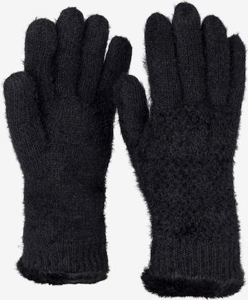 styleBREAKER Fingerhandschuhe 'Strickhandschuhe mit Reiskornmuster und Fleece' in Schwarz: Vorderseite