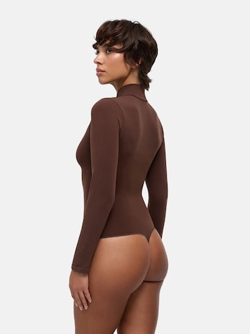 cfab - Body moldeador 'Clean Longsleeve Turtleneck Sculpting Bodysuit with String' en marrón