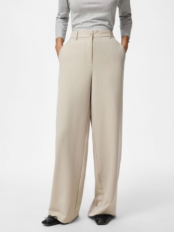 PIECES Wide leg Pants 'PCKamil' in Grey: front