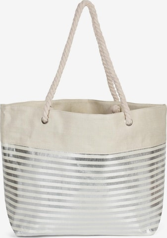 styleBREAKER Beach bag 'Strandtasche mit metallic Streifen' in Beige: front
