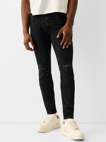 Bershka Slimfit Farmer - fekete: elől