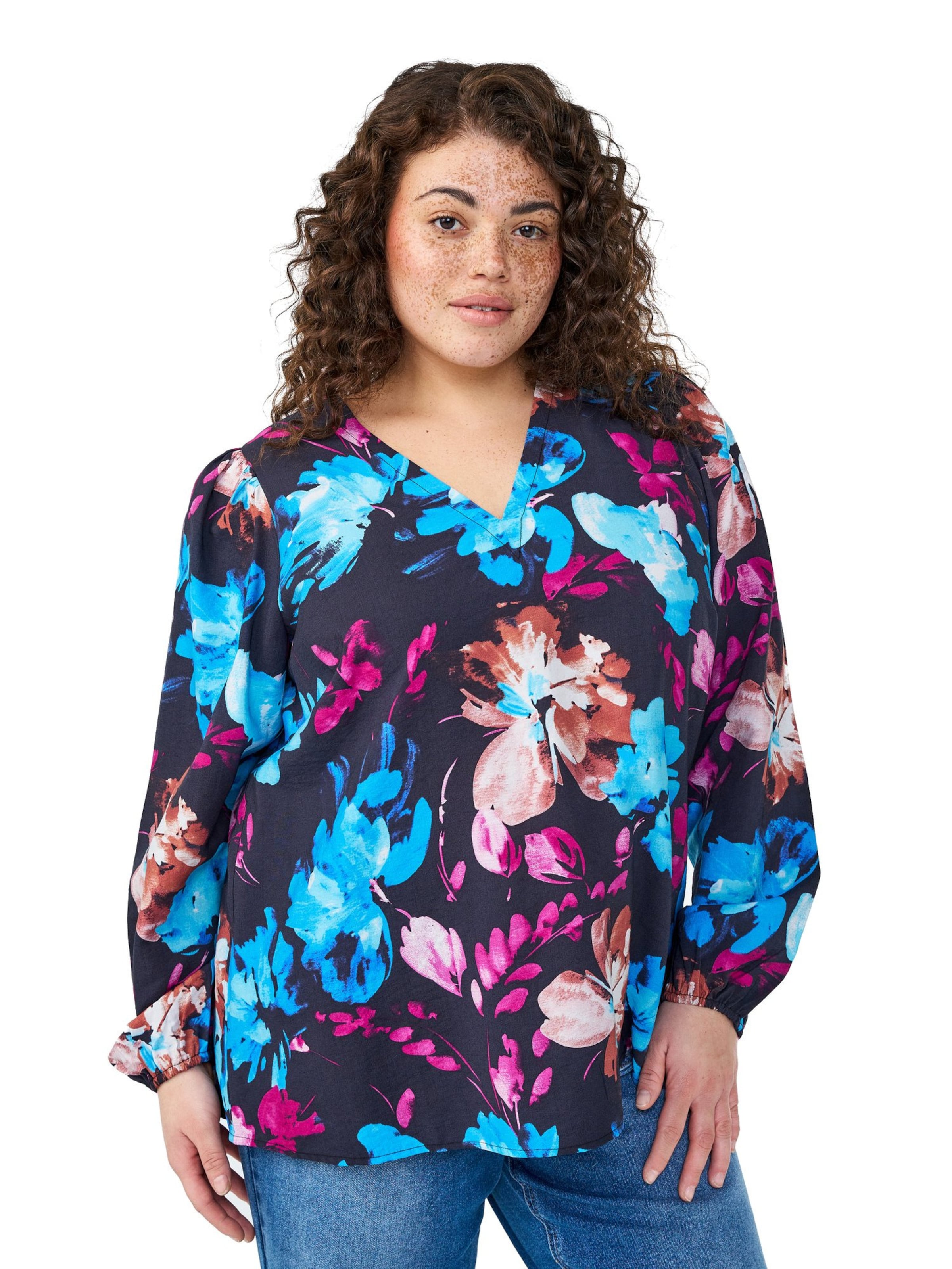 Camicia da donna 'MCLARU' di Zizzi in blu: frontale