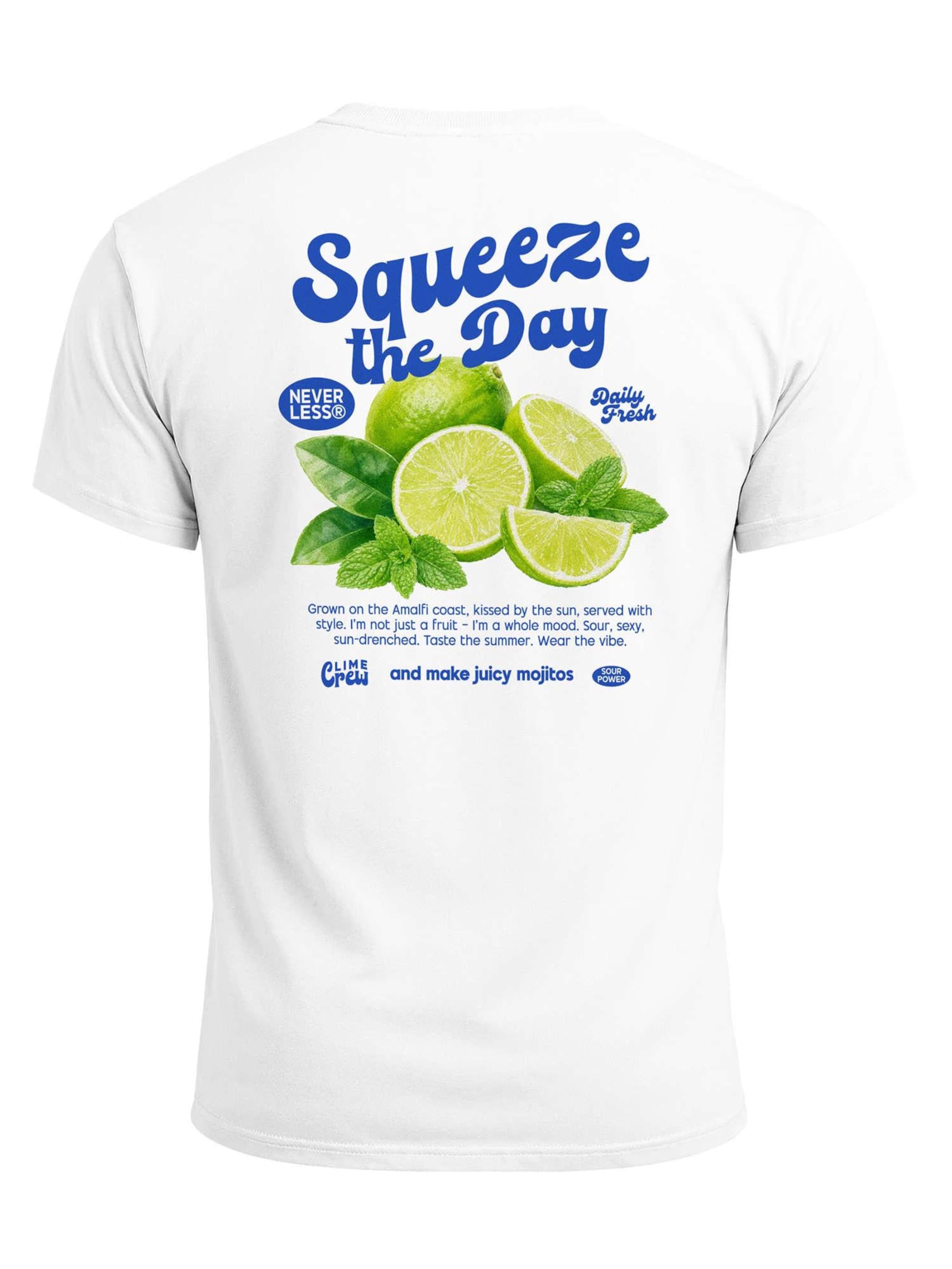Neverless Shirt 'Squeeze the Day'‌‌‌‌‌ in Weiß: Vorderseite