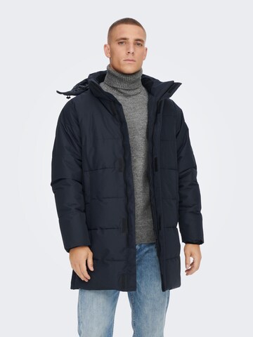 Manteau d’hiver 'Carl' Only & Sons en bleu : devant