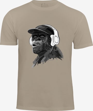 Cotton Prime Shirt 'Monkey mit DJ-Kopfhörer' in Beige: voorkant