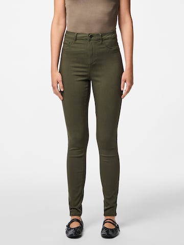 PIECES Skinny Farkkuleggingsit 'HIGHSKIN' värissä vihreä: etupuoli