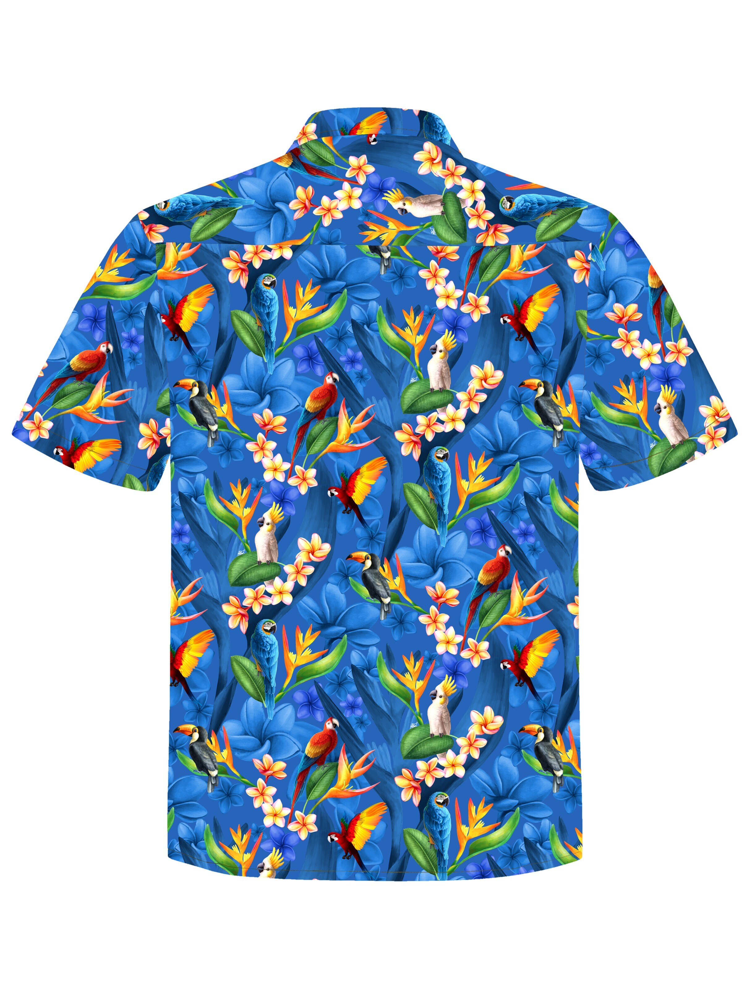 Hawaiihemdshop.de - Ajuste regular Camisa 'Hawaiihemd "Flower Parrots (blue)"' en azul
